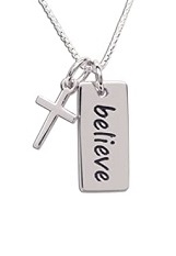 little superb silver believe charm cross baby necklace